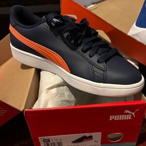PUMA kids Dark Blue and Bright Orange Sneakers